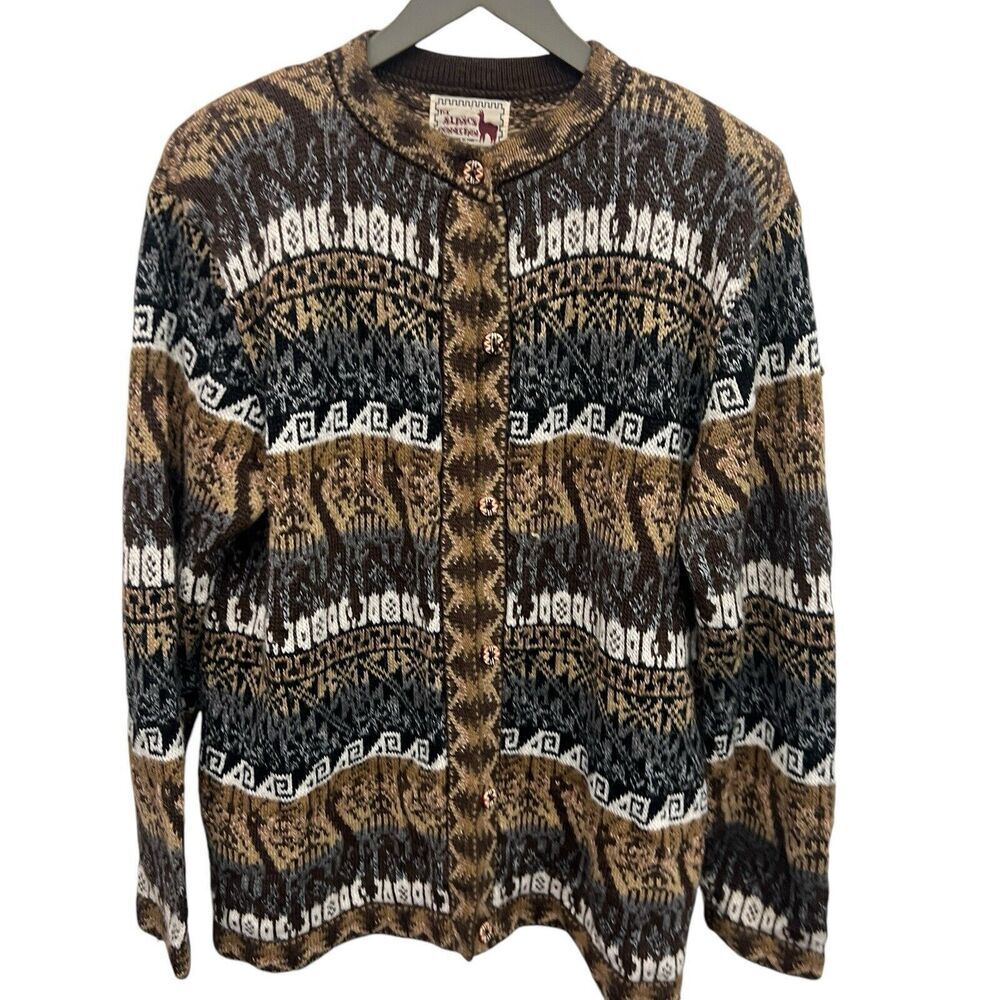 Peruvian Alpaca Connection 100% Alpaca Cardigan Sweater Artsy Boho Tribal XL